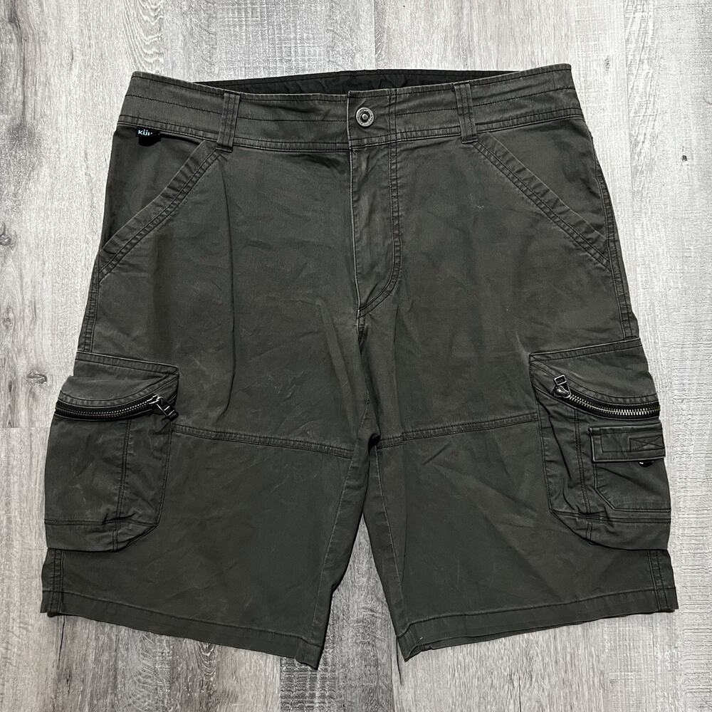 Kuhl Ambush Cargo Shorts Mens 34 Gray Hiking Vintage Patina Dye 12"Inseam